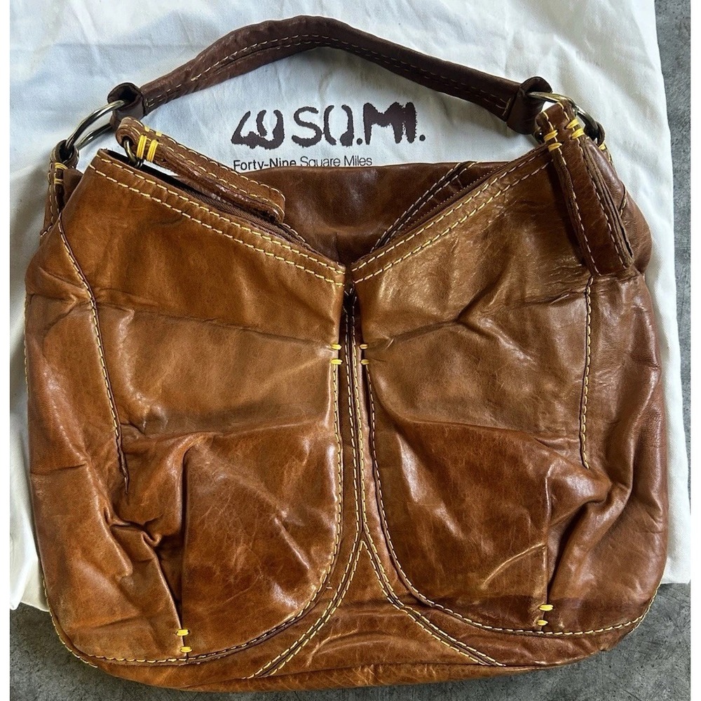 49 Square Miles Brown Vintage Leather Large Hobo Pockets Shoulder Bag